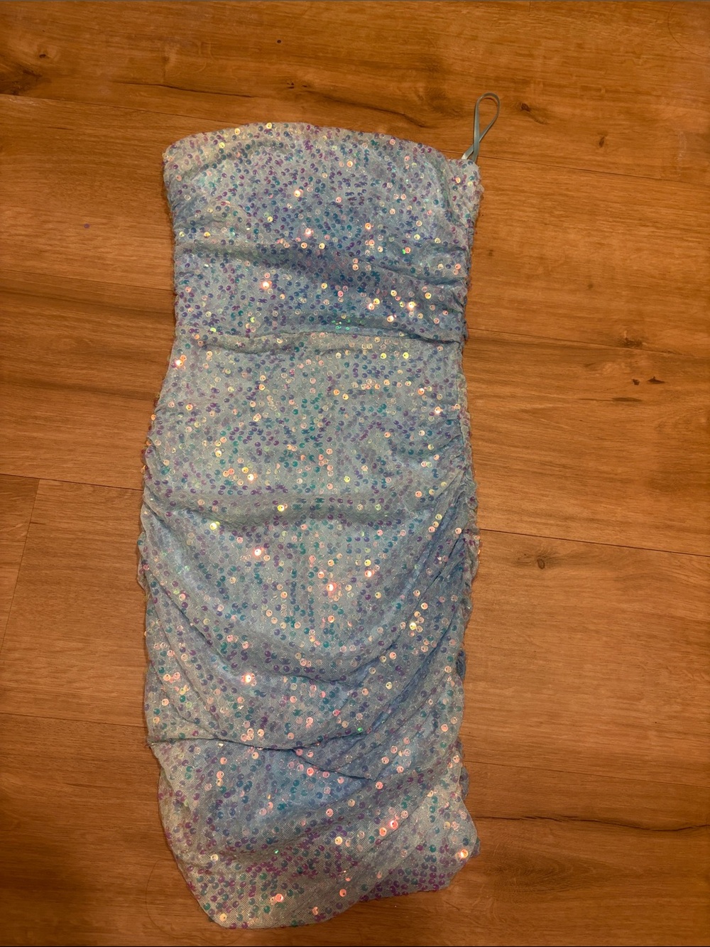 American Threads Light Blue Iridescent Sequin Strapless Dress